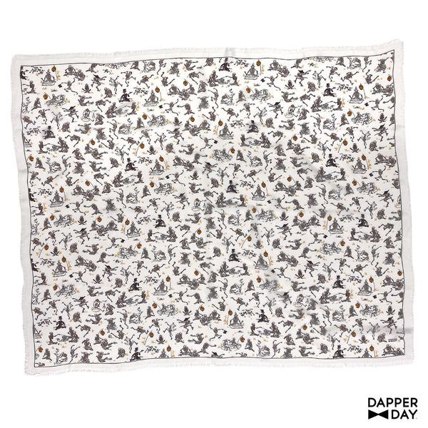 'Kyōsai Skeletons' Silk Scarf (White)