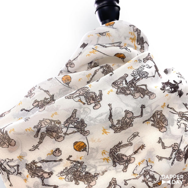 'Kyōsai Skeletons' Silk Scarf (White)