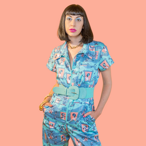 Brownstone Betties Jumpsuit in Aqua & Peach