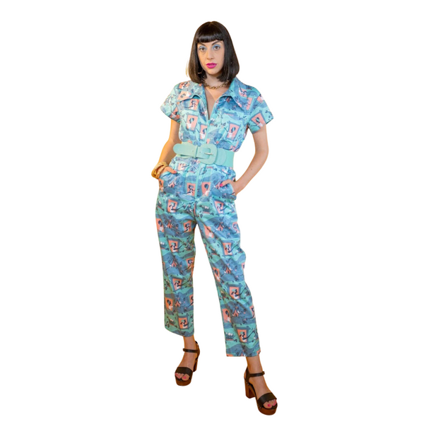 Brownstone Betties Jumpsuit in Aqua & Peach