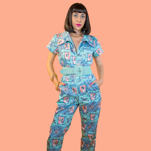 Brownstone Betties Jumpsuit in Aqua & Peach