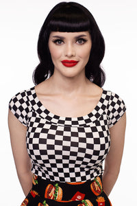 Boat Neck Top in Checkers