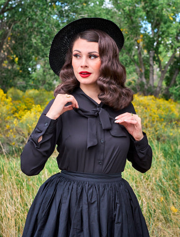 Helen Retro Blouse in Black