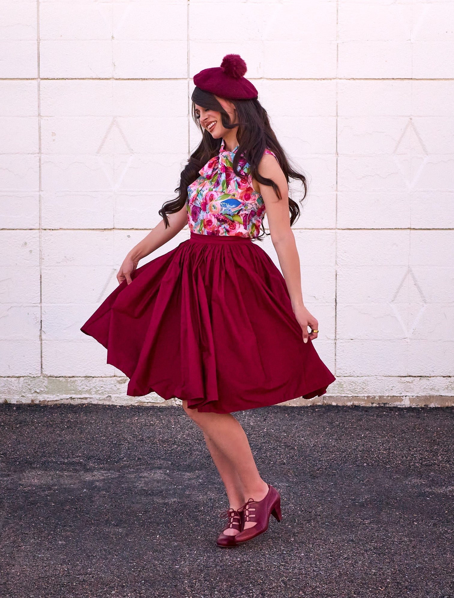 Peggy Swing Skirt in Burgundy