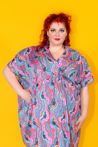 Geode Print Maxi Caftan in Aqua Swirl