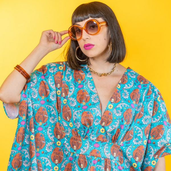 Monkey Business Midi Caftan in Blue Hawaiian