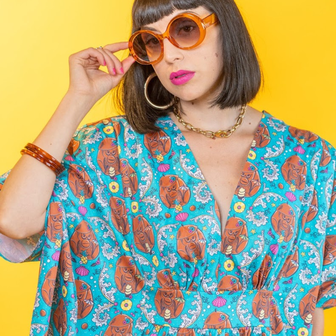 Monkey Business Midi Caftan in Blue Hawaiian