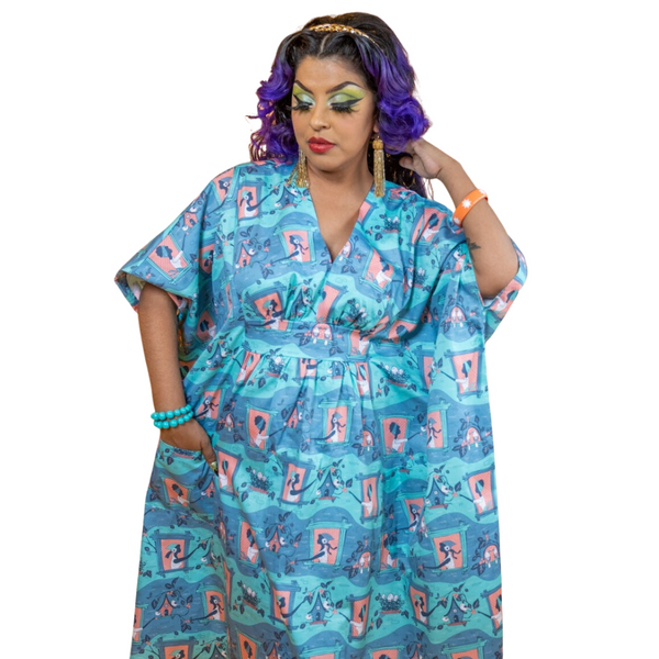 Brownstone Betties Midi Caftan in Peach & Aqua