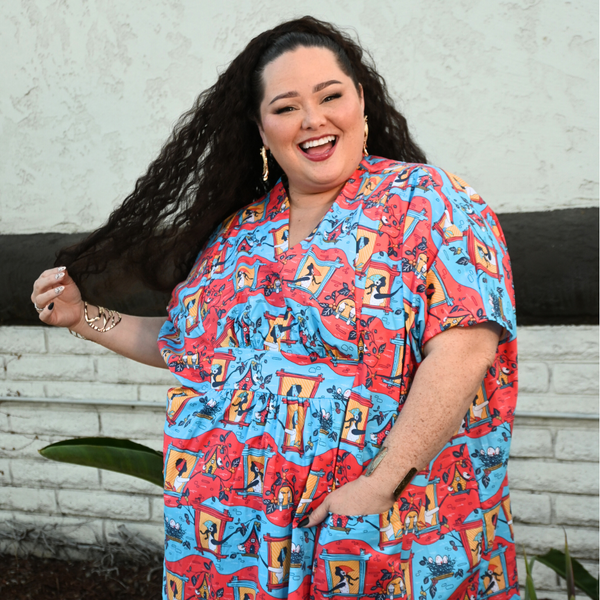 Brownstone Betties Midi Caftan in Red & Blue