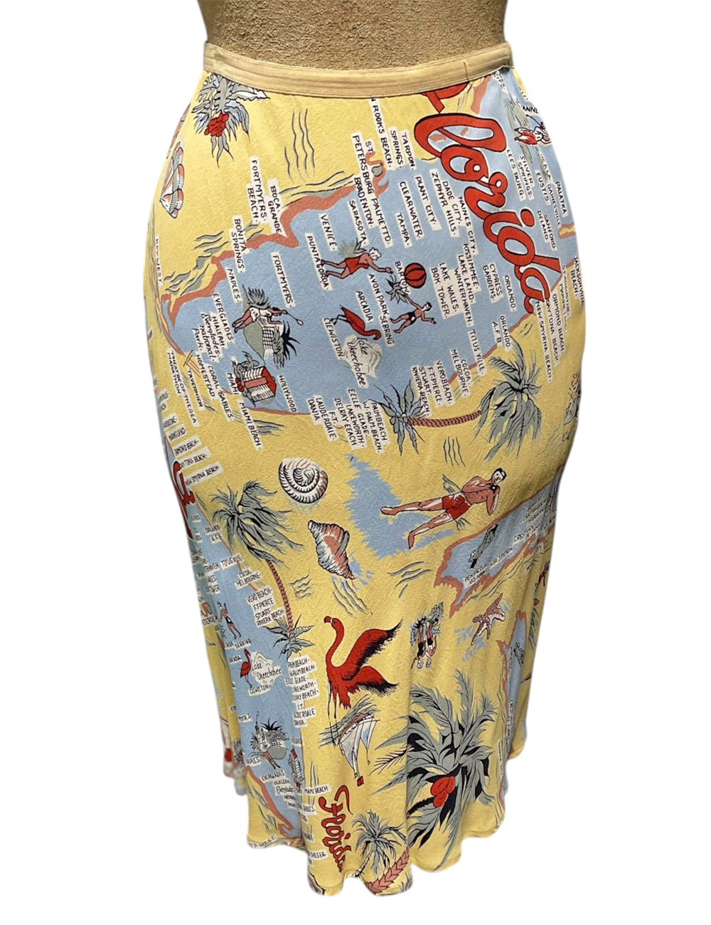 Banana Yellow Florida Map Print Knee Bias Sample Skirt