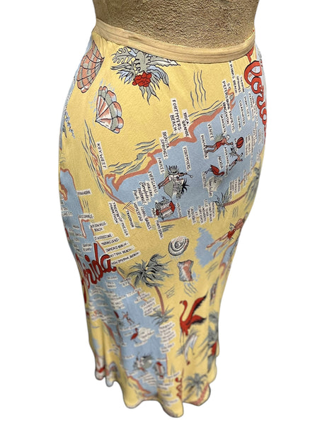 Banana Yellow Florida Map Print Knee Bias Sample Skirt