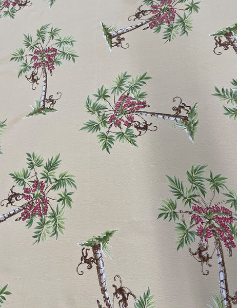 Beige Monkey Business Rayon Crepe Fabric - 2.5 yds