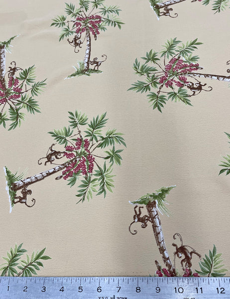 Beige Monkey Business Rayon Crepe Fabric - 2.5 yds