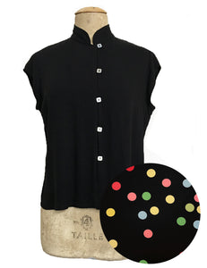 PREORDER - Black Circus Dot Mandarin Collar Tea Timer Top