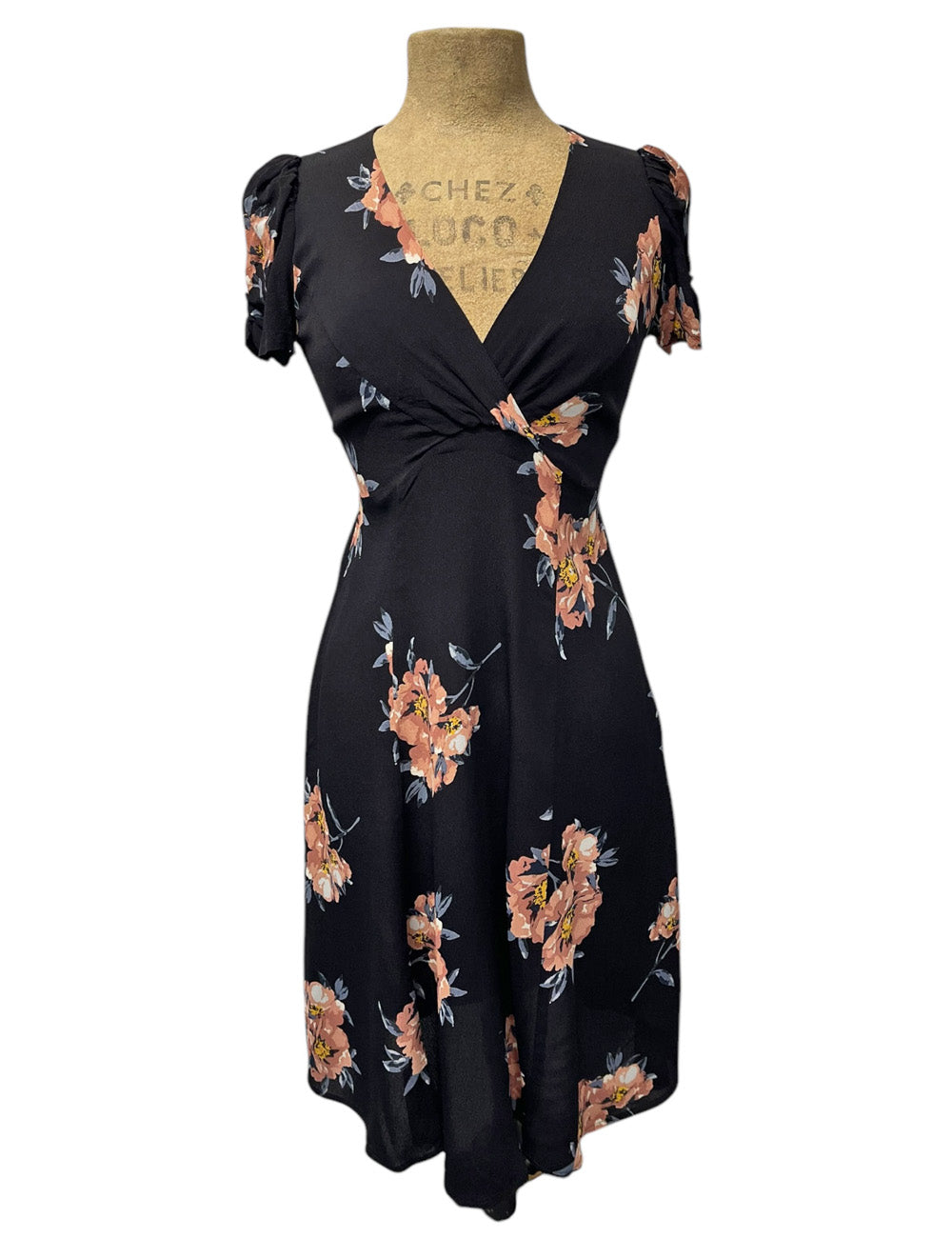 Black Dogwood Floral Print Rita Dress