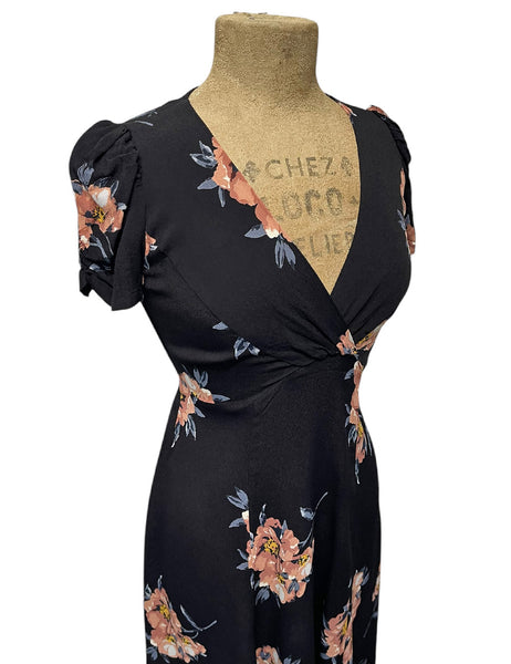 Black Dogwood Floral Print Rita Dress