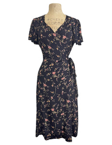 BACKORDER - Black Fall Vine Floral Vintage Style Biasa Wrap Dress