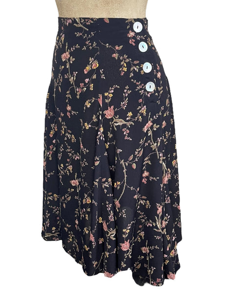 Black Fall Vine Floral Venice Beach Swing Skirt