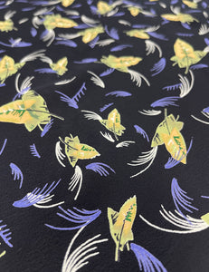 Black Feather Print Rayon Crepe Fabric - 1.66 yds