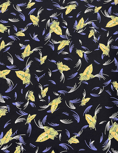 Black Feather Print Rayon Crepe Fabric - 1.66 yds