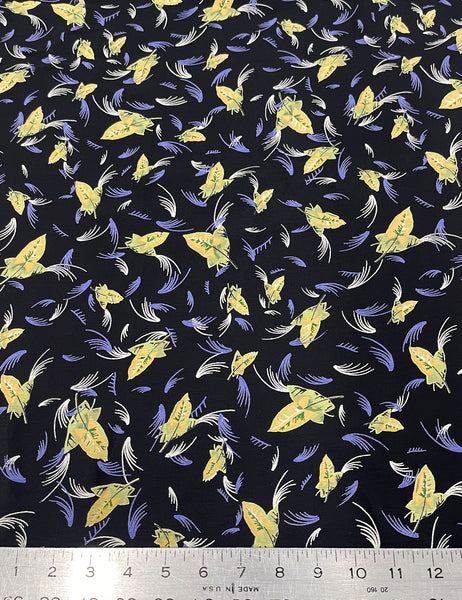 Black Feather Print Rayon Crepe Fabric - 1.66 yds