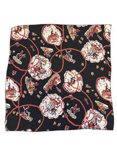 Black & Orange Western Print Square Hair & Neck Scarf - 25x25"