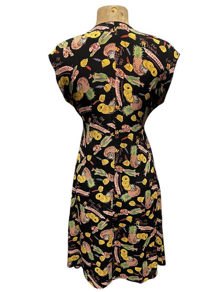 Black Pineapple Princess Print Mai Tai Dress - Size Small