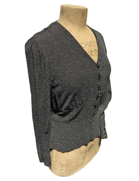 Black Pixie Dot Long Sleeve Button Up Betty Sample Blouse - Size Small