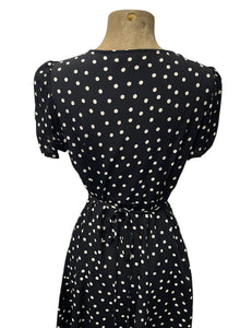 Black Dime Dot Vintage Inspired Knee Length Rita Dress - Size Large