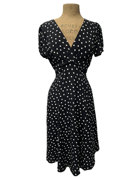 Black Dime Dot Vintage Inspired Knee Length Rita Dress - Size Large