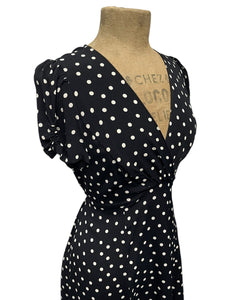 Black Dime Dot Vintage Inspired Knee Length Rita Dress - Size Large