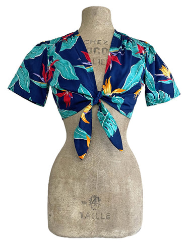 Scout 1940s Blue Birds of Paradise Daisy Crop Top