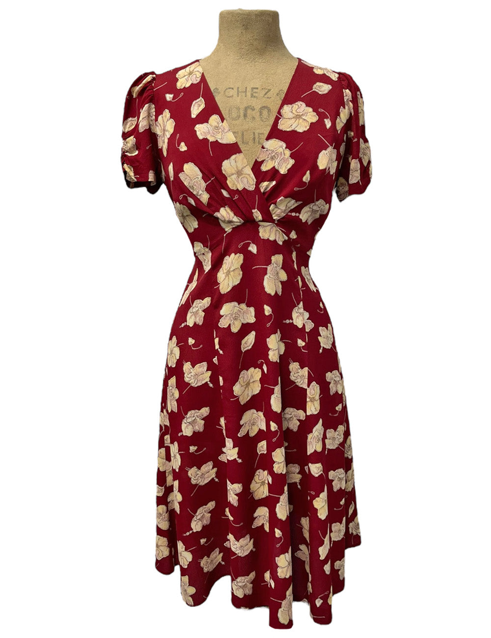 Burgundy Red Floral Print Rita Dress