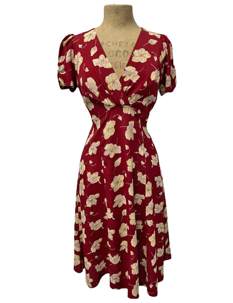 Burgundy Red Floral Print Rita Dress