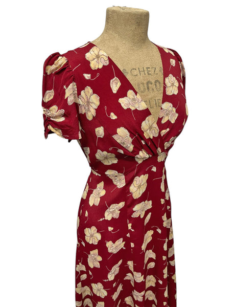 Burgundy Red Floral Print Rita Dress