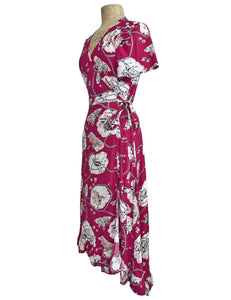 Burgundy Western Print Hi Low Ruffle Maxi Wrap Dress