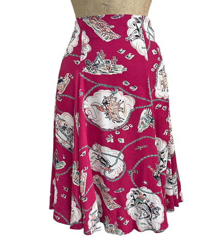 Burgundy Western Print Venice Beach Swing Skirt