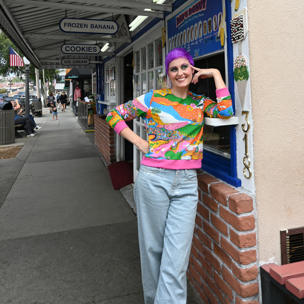 Landscape Pullover in Rainbow W/ Fuchsia Cuffs