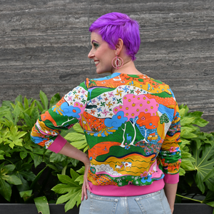 Landscape Pullover in Rainbow W/ Fuchsia Cuffs