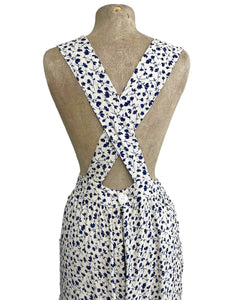 Cream & Navy Ceramic Floral 1940s Rosie Bib Overalls