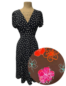 PREORDER - Chocolate Brown Spring Floral Retro Inspired Rita Dress