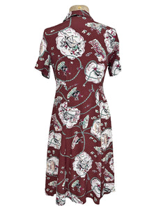 Chocolate Brown Western Print Short Sleeve Knee Length Day Dress