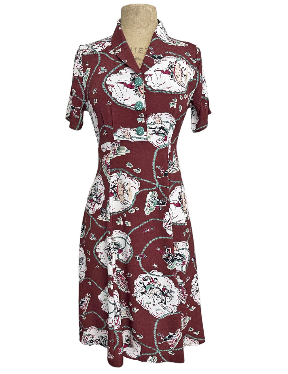 Chocolate Brown Western Print Short Sleeve Knee Length Day Dress