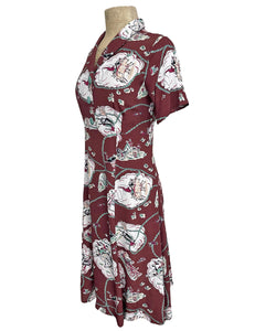 Chocolate Brown Western Print Short Sleeve Knee Length Day Dress