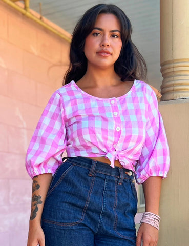 Gingham Meadow Blouse (Pink Lilac)