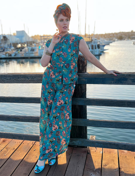 Doris Mayday for Loco Lindo - Teal Star of the Sea High Waisted Palazzo Pants