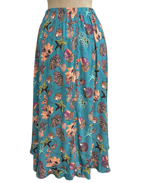 Doris Mayday for Loco Lindo - Teal Star of the Sea Ruffle Faux Wrap Barcelona Skirt