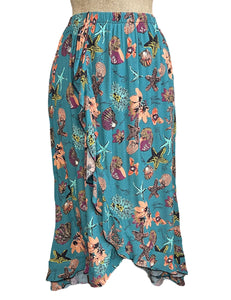 Doris Mayday for Loco Lindo - Teal Star of the Sea Ruffle Faux Wrap Barcelona Skirt