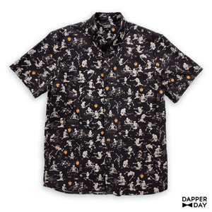 'Kyōsai Skeletons' Cotton Sharp Shirt (Black)