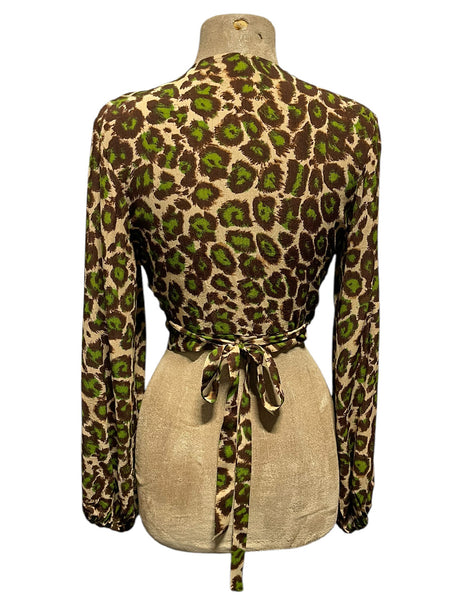 Green & Brown Leopard Prin Babaloo Wrap Top - Size Medium